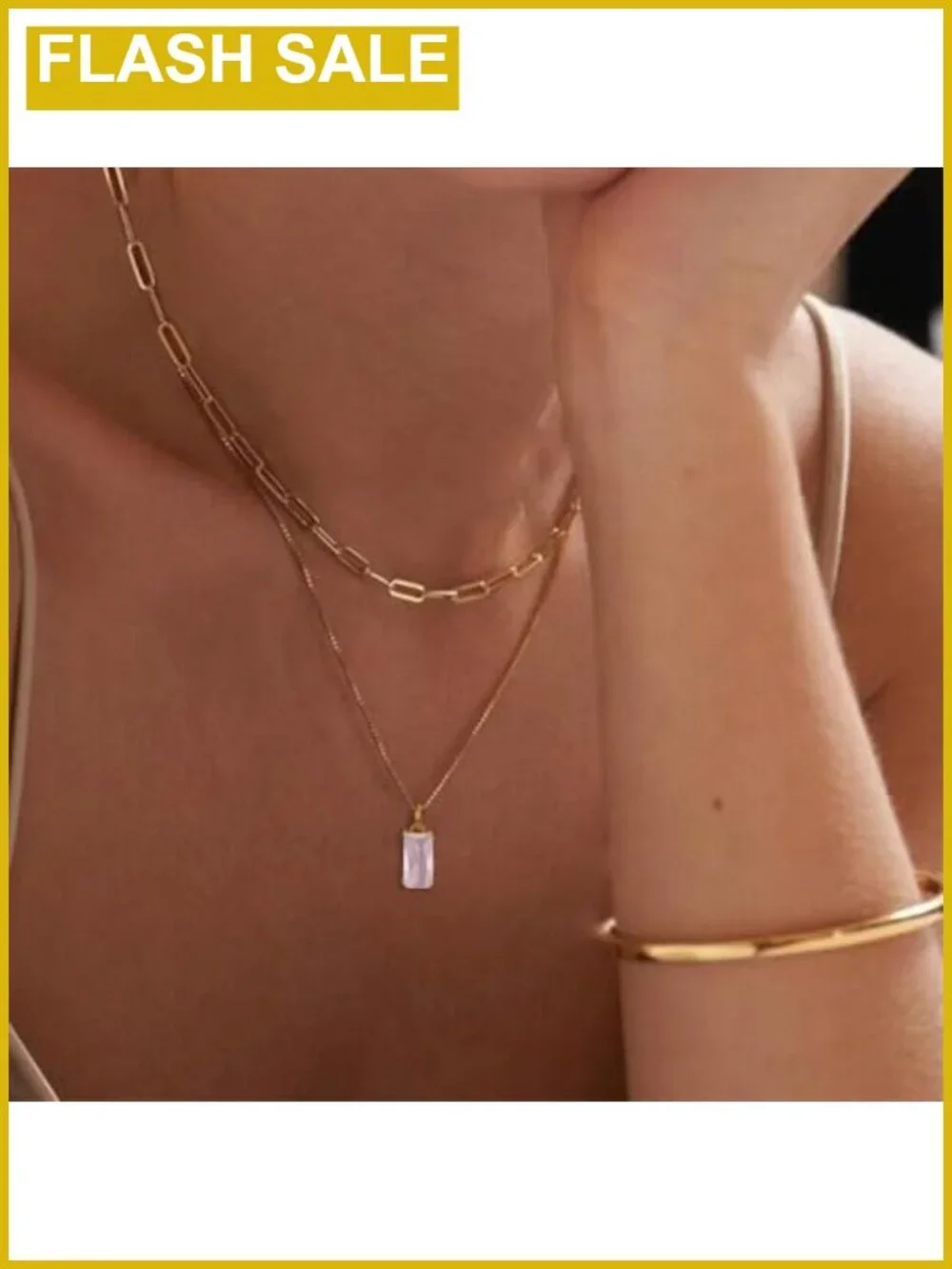 2 Pc 14K Gold Pendant Necklaces Women Birthstone Charm Dainty Jewelry Set